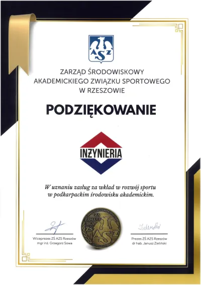 Podziekowanie AZS Rzeszow